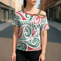 New Zealand Kowhaiwhai Christmas Cross Shoulder Shirt Traditional Maori Koru Pattern - Polynesian Pride