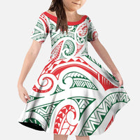 New Zealand Kowhaiwhai Christmas Family Matching Short Sleeve Bodycon Dress and Hawaiian Shirt Traditional Maori Koru Pattern - Polynesian Pride