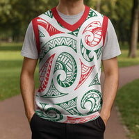 New Zealand Kowhaiwhai Christmas Knitted V-Neck Vest Traditional Maori Koru Pattern - Polynesian Pride
