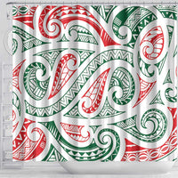 New Zealand Kowhaiwhai Christmas Shower Curtain Traditional Maori Koru Pattern - Polynesian Pride