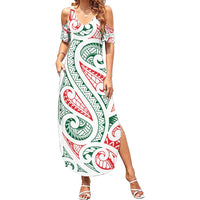 New Zealand Kowhaiwhai Christmas Summer Maxi Dress Traditional Maori Koru Pattern - Polynesian Pride