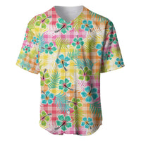 Hawaiian Palaka Baseball Jersey Hibiscus Palm Leaf Pattern LT9 Yellow - Polynesian Pride