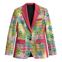 Hawaiian Palaka Blazer Hibiscus Palm Leaf Pattern LT9 Unisex Yellow - Polynesian Pride