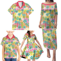 Hawaiian Palaka Family Matching Puletasi and Hawaiian Shirt Hibiscus Palm Leaf Pattern - Polynesian Pride