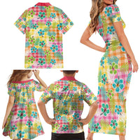 Hawaiian Palaka Family Matching Short Sleeve Bodycon Dress and Hawaiian Shirt Hibiscus Palm Leaf Pattern - Polynesian Pride