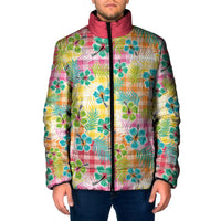 Hawaiian Palaka Padded Jacket Hibiscus Palm Leaf Pattern LT9 Men Yellow - Polynesian Pride
