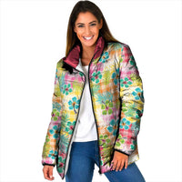 Hawaiian Palaka Padded Jacket Hibiscus Palm Leaf Pattern LT9 Women Yellow - Polynesian Pride