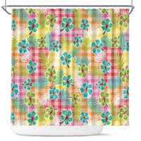 Hawaiian Palaka Shower Curtain Hibiscus Palm Leaf Pattern LT9 Yellow - Polynesian Pride