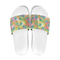 Hawaiian Palaka Slide Sandals Hibiscus Palm Leaf Pattern - Polynesian Pride