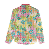 Hawaiian Palaka Women Casual Shirt Hibiscus Palm Leaf Pattern - Polynesian Pride