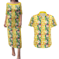 Hawaiian Palaka Couples Matching Puletasi and Hawaiian Shirt Hibiscus Pineapple Lei - Polynesian Pride