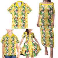 Hawaiian Palaka Family Matching Puletasi and Hawaiian Shirt Hibiscus Pineapple Lei - Polynesian Pride