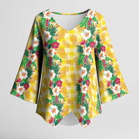 Hawaiian Palaka Kimono Sleeve Blouse Hibiscus Pineapple Lei - Polynesian Pride