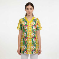 Hawaiian Palaka Scrub Top Hibiscus Pineapple Lei LT9 - Polynesian Pride