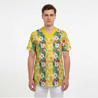 Hawaiian Palaka Scrub Top Hibiscus Pineapple Lei LT9 - Polynesian Pride