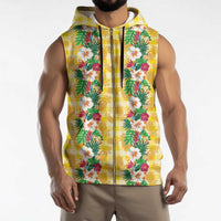 Hawaiian Palaka Sleeveless Zip Hoodie Hibiscus Pineapple Lei - Polynesian Pride