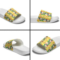 Hawaiian Palaka Slide Sandals Hibiscus Pineapple Lei - Polynesian Pride