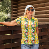 Hawaiian Palaka Women Polo Shirt Hibiscus Pineapple Lei - Polynesian Pride