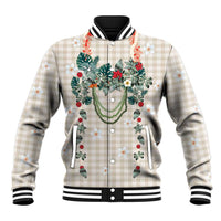 Brown Hawaiian Palaka Baseball Jacket Kukui Nut Money Lei - Polynesian Pride