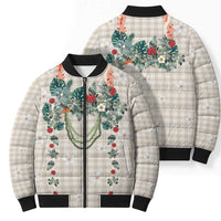 Brown Hawaiian Palaka Bomber Puffer Jacket Kukui Nut Money Lei - Polynesian Pride