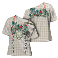 Brown Hawaiian Palaka Cross Shoulder Shirt Kukui Nut Money Lei - Polynesian Pride