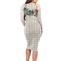 Brown Hawaiian Palaka Family Matching Long Sleeve Bodycon Dress and Hawaiian Shirt Kukui Nut Money Lei - Polynesian Pride