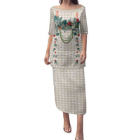 Brown Hawaiian Palaka Family Matching Puletasi and Hawaiian Shirt Kukui Nut Money Lei - Polynesian Pride