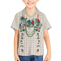 Brown Hawaiian Palaka Family Matching Puletasi and Hawaiian Shirt Kukui Nut Money Lei - Polynesian Pride