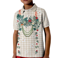 Brown Hawaiian Palaka Kid Polo Shirt Kukui Nut Money Lei - Polynesian Pride