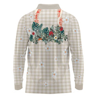 Brown Hawaiian Palaka Long Sleeve Polo Shirt Kukui Nut Money Lei - Polynesian Pride