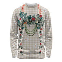 Brown Hawaiian Palaka Long Sleeve Shirt Kukui Nut Money Lei - Polynesian Pride