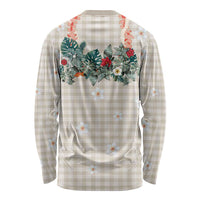 Brown Hawaiian Palaka Long Sleeve Shirt Kukui Nut Money Lei - Polynesian Pride