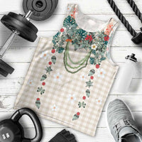 Brown Hawaiian Palaka Men Tank Top Kukui Nut Money Lei - Polynesian Pride