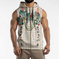 Brown Hawaiian Palaka Sleeveless Zip Hoodie Kukui Nut Money Lei - Polynesian Pride