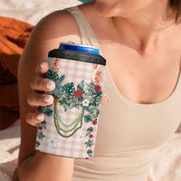 Peach Hawaiian Palaka 4 in 1 Can Cooler Tumbler Kukui Nut Money Lei - Polynesian Pride