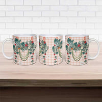 Peach Hawaiian Palaka Ceramic Mug Kukui Nut Money Lei - Polynesian Pride