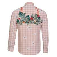 Peach Hawaiian Palaka Family Matching Off The Shoulder Long Sleeve Dress and Hawaiian Shirt Kukui Nut Money Lei - Polynesian Pride