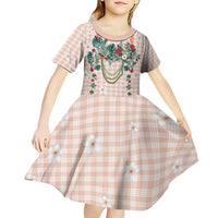 Peach Hawaiian Palaka Kid Short Sleeve Dress Kukui Nut Money Lei - Polynesian Pride