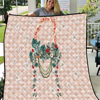 Peach Hawaiian Palaka Quilt Kukui Nut Money Lei - Polynesian Pride