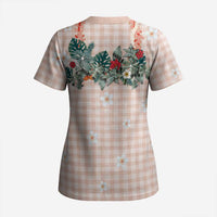 Peach Hawaiian Palaka Scrub Top Kukui Nut Money Lei - Polynesian Pride