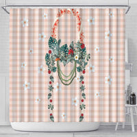 Peach Hawaiian Palaka Shower Curtain Kukui Nut Money Lei - Polynesian Pride