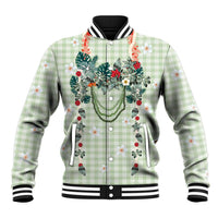 Sage Green Hawaiian Palaka Baseball Jacket Kukui Nut Money Lei - Polynesian Pride