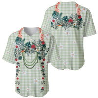 Sage Green Hawaiian Palaka Baseball Jersey Kukui Nut Money Lei - Polynesian Pride