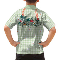 Sage Green Hawaiian Palaka Family Matching Long Sleeve Bodycon Dress and Hawaiian Shirt Kukui Nut Money Lei - Polynesian Pride