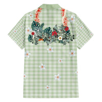 Sage Green Hawaiian Palaka Family Matching Off Shoulder Maxi Dress and Hawaiian Shirt Kukui Nut Money Lei - Polynesian Pride