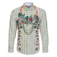 Sage Green Hawaiian Palaka Family Matching Puletasi and Hawaiian Shirt Kukui Nut Money Lei - Polynesian Pride