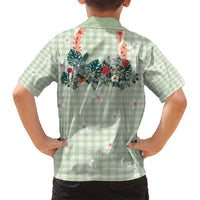 Sage Green Hawaiian Palaka Family Matching Short Sleeve Bodycon Dress and Hawaiian Shirt Kukui Nut Money Lei - Polynesian Pride