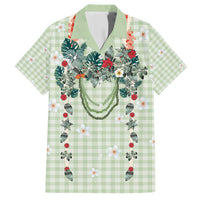 Sage Green Hawaiian Palaka Family Matching Short Sleeve Bodycon Dress and Hawaiian Shirt Kukui Nut Money Lei - Polynesian Pride