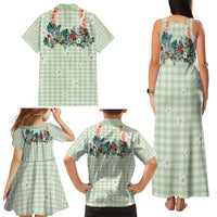 Sage Green Hawaiian Palaka Family Matching Tank Maxi Dress and Hawaiian Shirt Kukui Nut Money Lei - Polynesian Pride