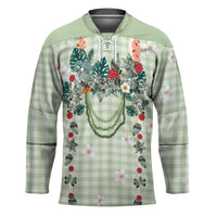 Sage Green Hawaiian Palaka Hockey Jersey Kukui Nut Money Lei - Polynesian Pride